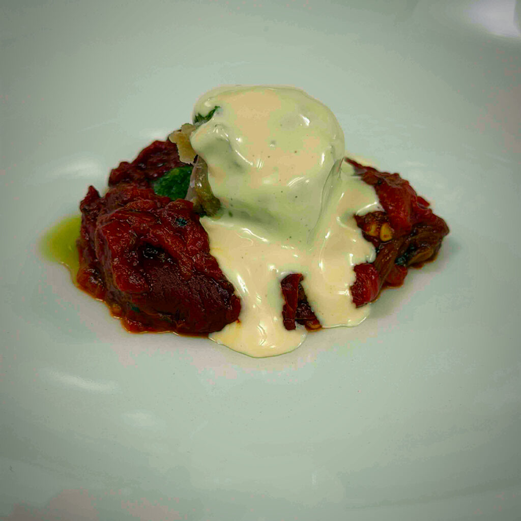 Platocanario.es Pimiento-asado,-cherne-salado-y-majado-de-cilantro